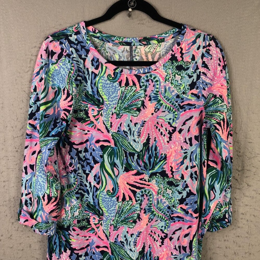 Lilly Pulitzer Dress Womens Medium Multicolor Pima Cotton Sea Life 3/4 Sleeve - Picture 15 of 16